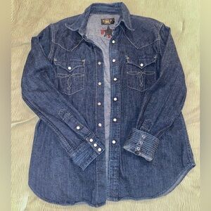 RRL Double R Ralph Lauren Blue Denim Western Shirt